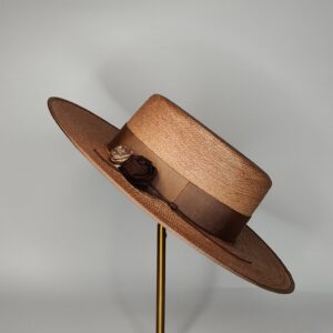 sombrero palma imperial tostado flores marrón y dorado