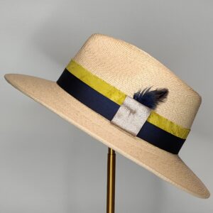 sombrero palma imperial natural pluma azul